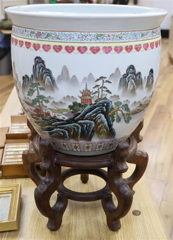 A Chinese fish bowl on stand height 58.5cm